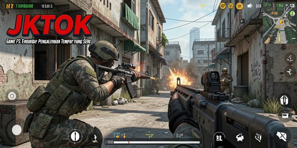 Tampilan gameplay menegangkan di JKTOK dengan aksi FPS yang mendebarkan.