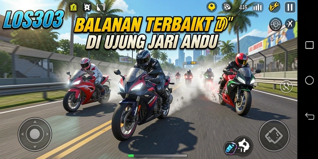 Tampilan gameplay balapan motor yang seru dan mendebarkan.