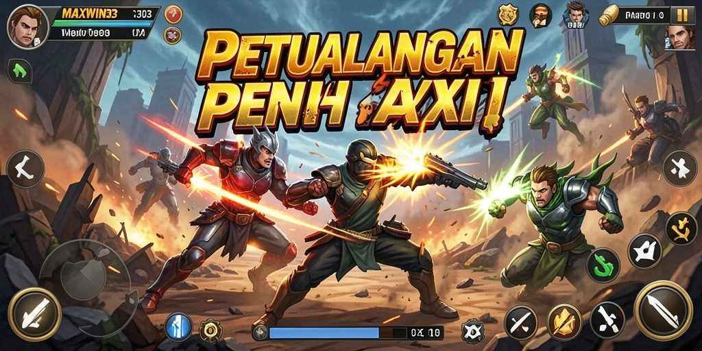 Screenshot gameplay MAXWIN303 dengan aksi pertarungan yang intens dan menegangkan.