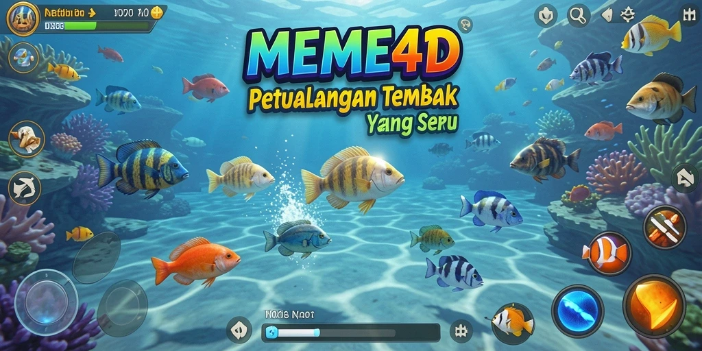 Tangkapan ikan yang berwarna-warni dalam gameplay MEME4D.