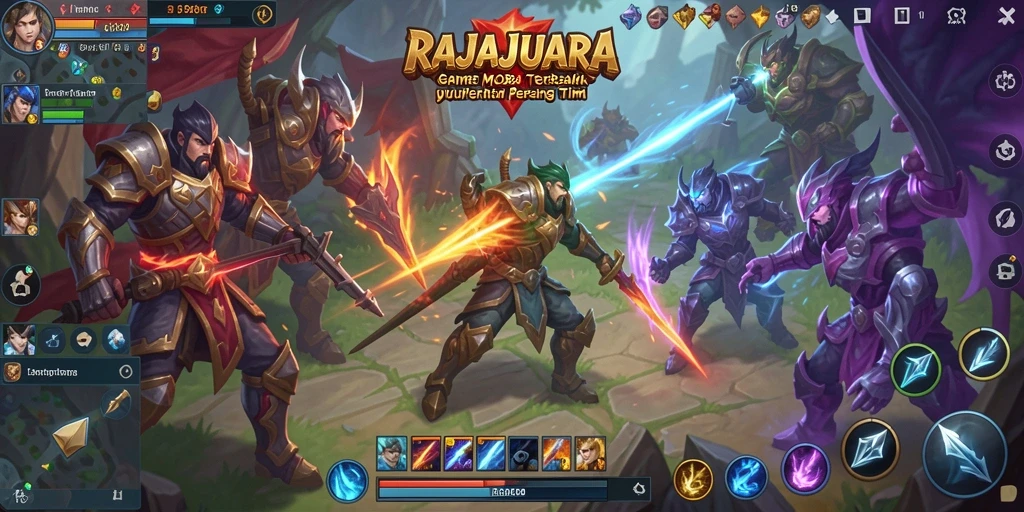 Tangkapan layar menunjukkan aksi seru dalam permainan MOBA RAJAJUARA.
