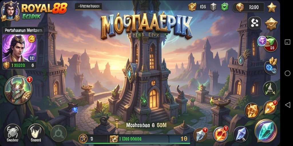 Tampilan menara dan musuh dalam gameplay Tower Defense.