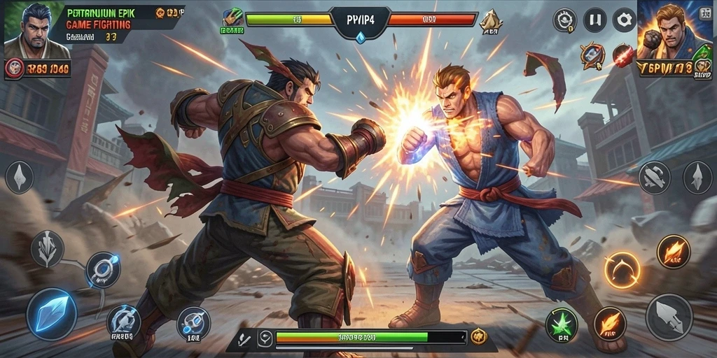 Gameplay RPVIP4 menampilkan pertarungan seru antar karakter.