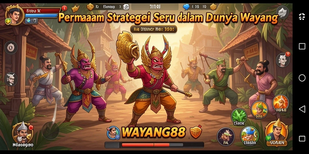 Tampilan gameplay seru dalam WAYANG88 dengan karakter wayang yang unik.